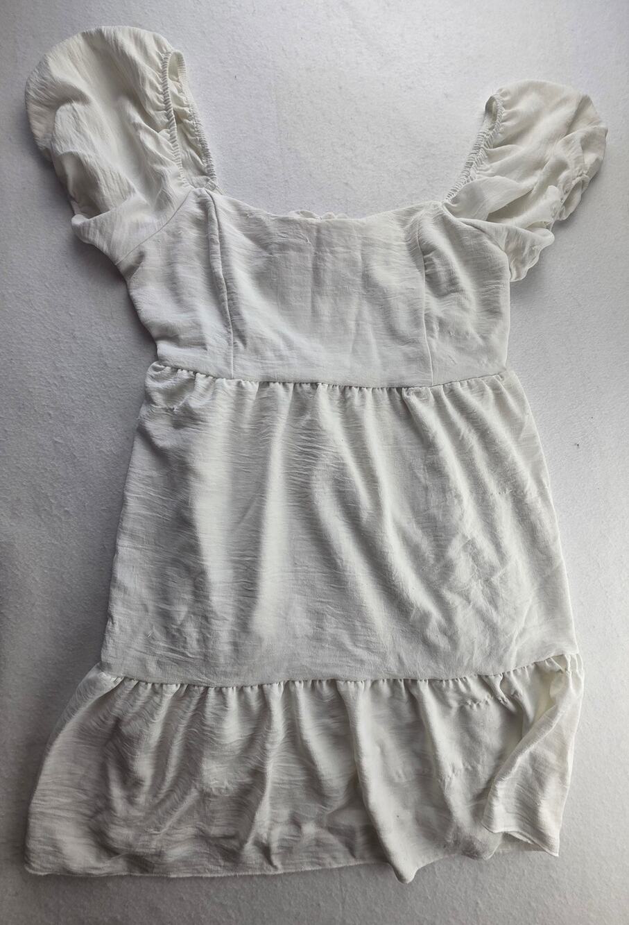 Altard State Babydoll Keyhole Back White Mini Dress Ruffle Size Large
